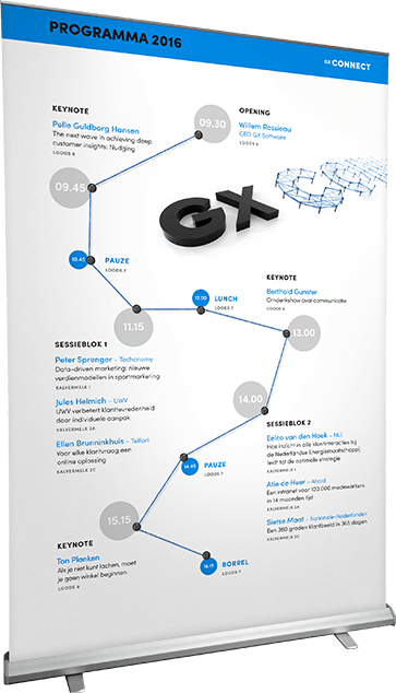 Rolbanner GX Connect met het programma van het evenement