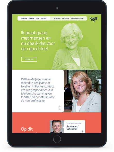 Webdesign voor de website van Kalff, hier te zien op een iPad